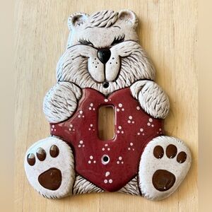Vintage Bear Heart Light Switch Plate Cover Plaster Children’s Nursery Whimsical